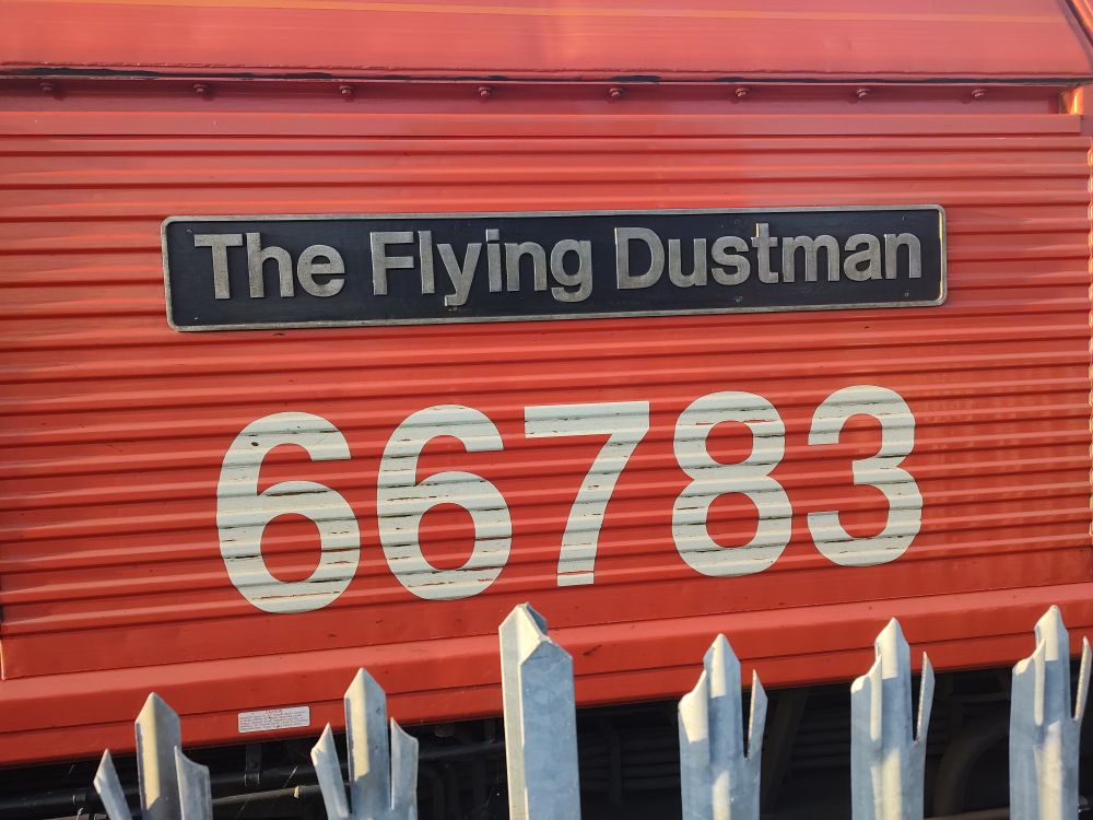 Biffa's Class 66, 66783, also known as The Flying Dustman, at Ninian Park.