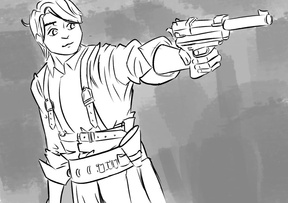 Baku Yoruzu  holding his pistol as he aims.