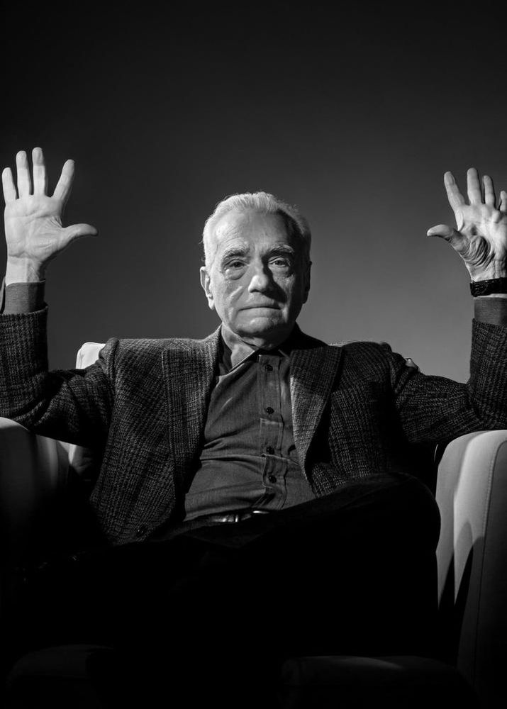 Martin Scorcese with hands raised in black and white, the "Absolute Cinema" meme.