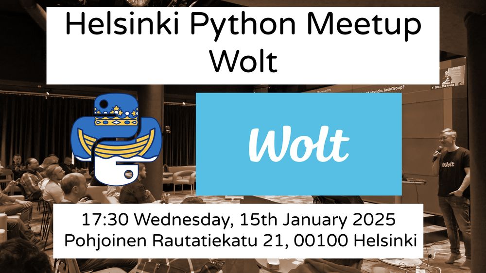 Helsinki Python Meetup
Wolt
17:30 Wednesday, 15th January 2025
Pohjoinen Rautatiekatu 21, 00100 Helsinki