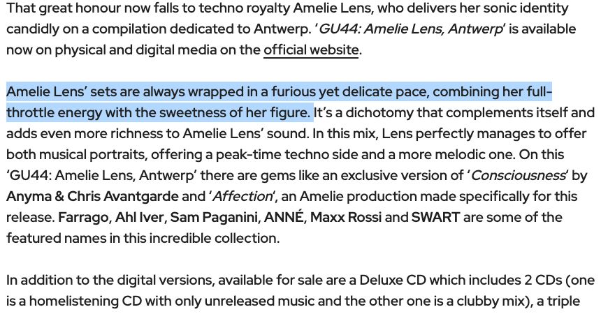 Amelie Lens’ sets are always wrapped in a furious yet delicate pace, combining her full-throttle energy with the sweetness of her figure. 
