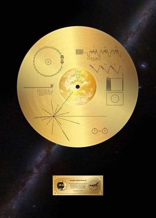 Gold disc with maths and physics on it