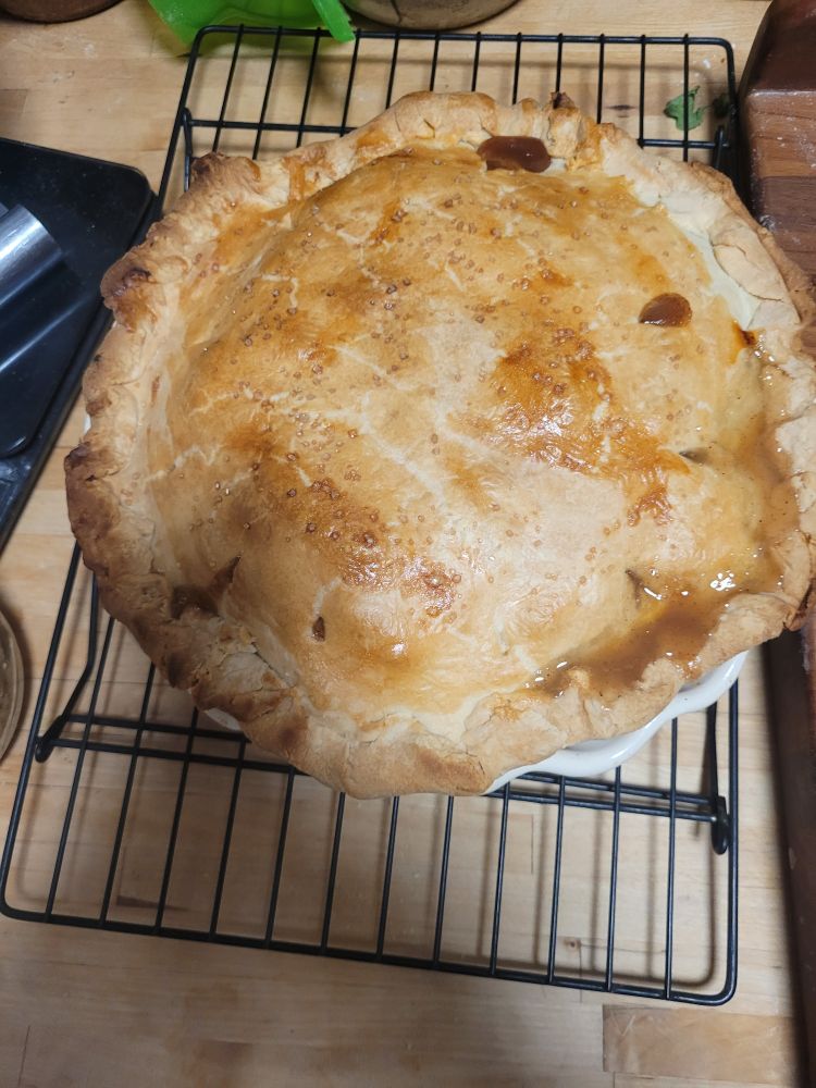 Fresh apple pie out of the oven. Which I can't ear until tomorrow,  dammit. 