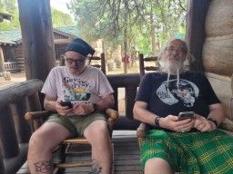 My Spice relaxing on the porch of our Lodge cabin (undoubtedly now gone). 