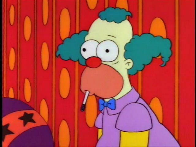 Krusty the Clown staring in stunned silence because he is unsure what he just witnessed.