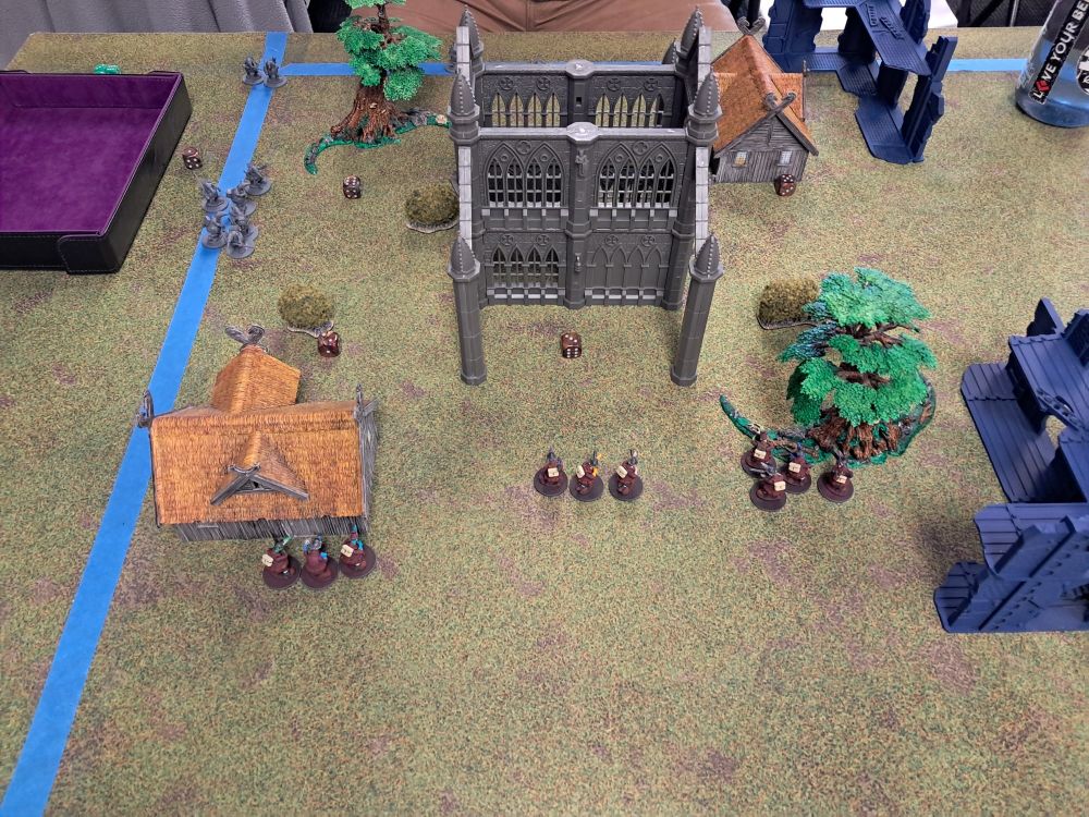 My side of the table set up for a game of Quar at deployment. Small ten models per side game