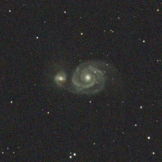 Galaxie du Tourbillon (M51) prise avec le Seestar S50 (4 min d'exposition).