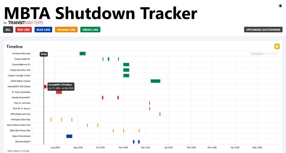 A screenshot of TransitMatters' Shutdown Tracker.