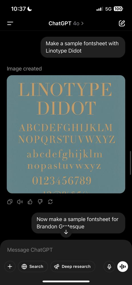 User: Make a sample fontsheet with Linotype Dido
ChatGPT 4o: [creates image of a fontsheet in Linotype Didot font]