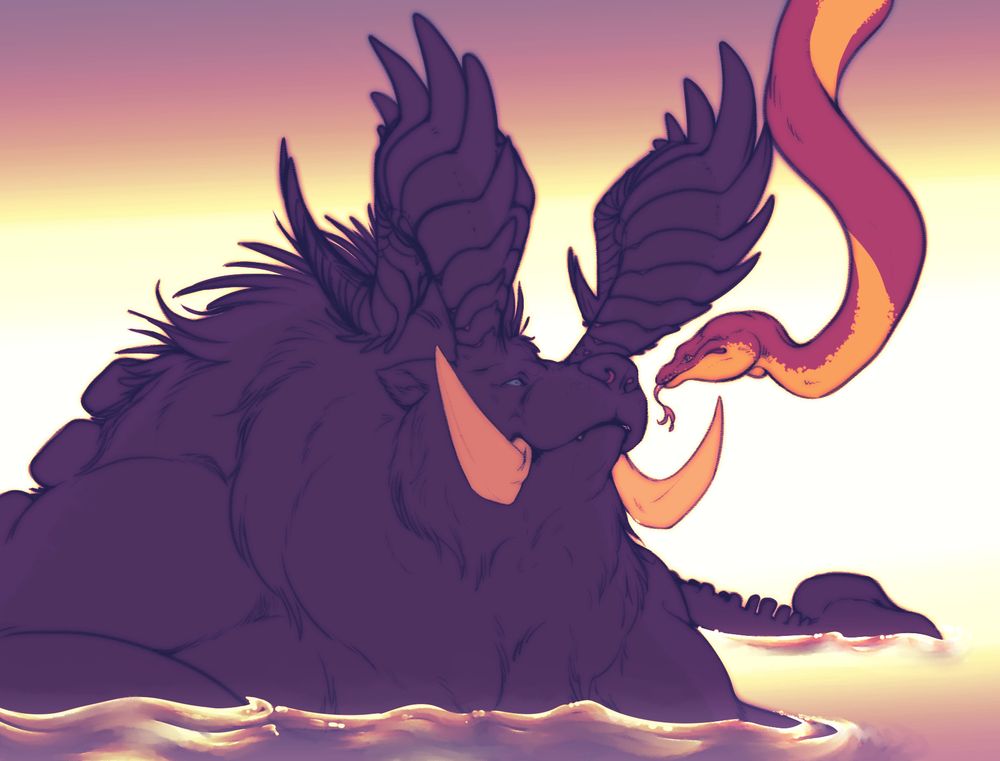 Look, man. I INTENDED to draw the branch ol snake bro is slithering offa but. I just didn't. Was entirely too focused on drawing the horns more accurate than I have in the last year.