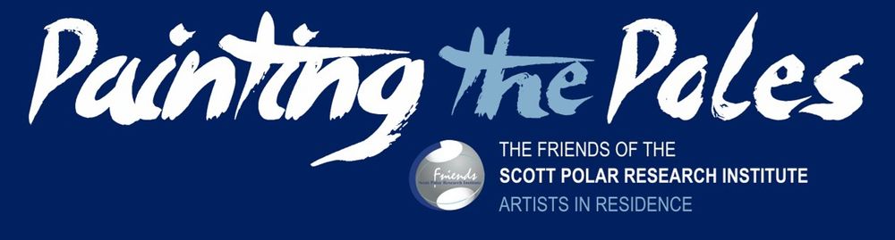 "Painting the Poles" logo - white paintbrush-style text on dark blue background
"The Friends of the Scott Polar Research Institute Artists in Residence" 
