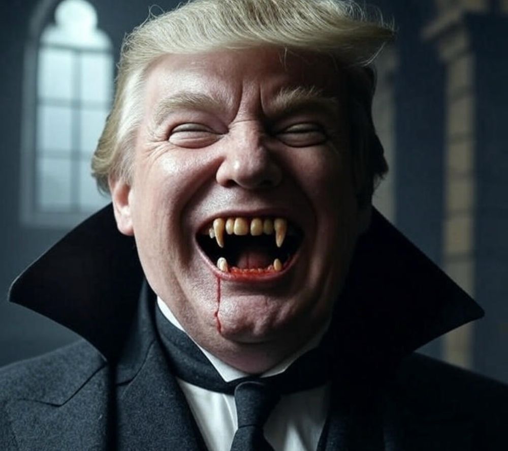 Donald Trump is a vampire in every way. He feeds on the indoctrinated gullible among us taking away their autonomy by creating false fear and tricking them into giving him whatever he wants at their own expense while making them thank him for the privilege despite being worse off for it. The use of indoctrinated organized religion allows him to bypass all common sense, knowledge and experience sadly.