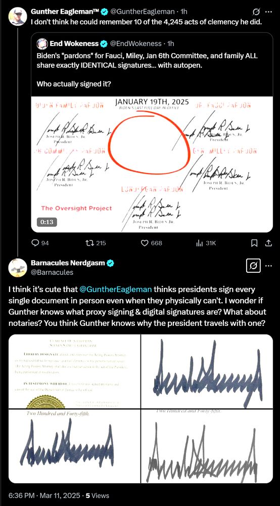 Gunther Eagleman (aka. Elon Musk and Donald Trump's biggest propaganda bot account) demonstrating that he doesn't know what digital signatures or proxies are proving once again that my post earlier about how to find out if you're in a cult applies directly to this specific situation since you're applying something to Biden that Trump himself even does.