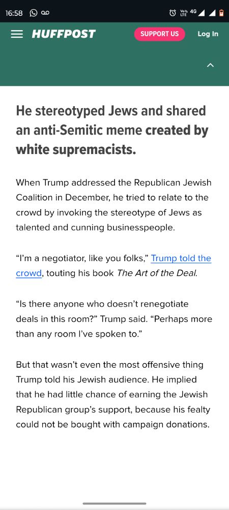 Trump utilizando retórica antissemita em evento