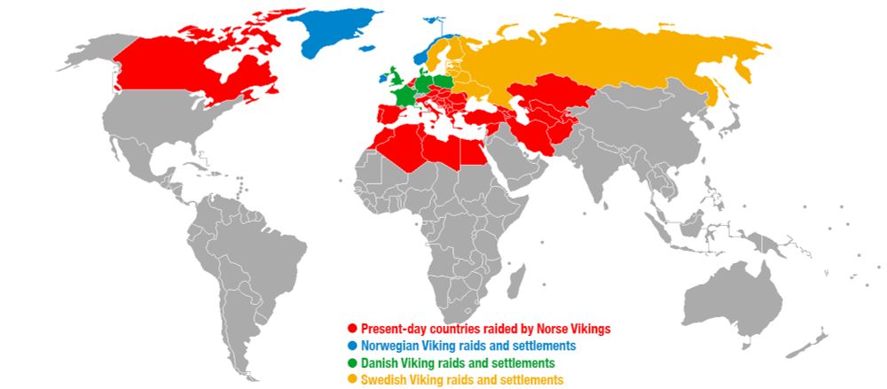 Viking raids and settlements from 793 to 1066 AD [1425x625] [OC]