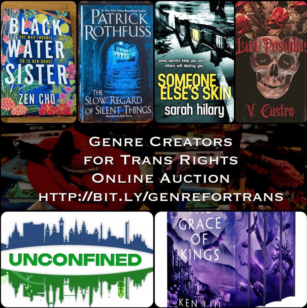 Books and cool items for the Genre for Trans Rights charity auction