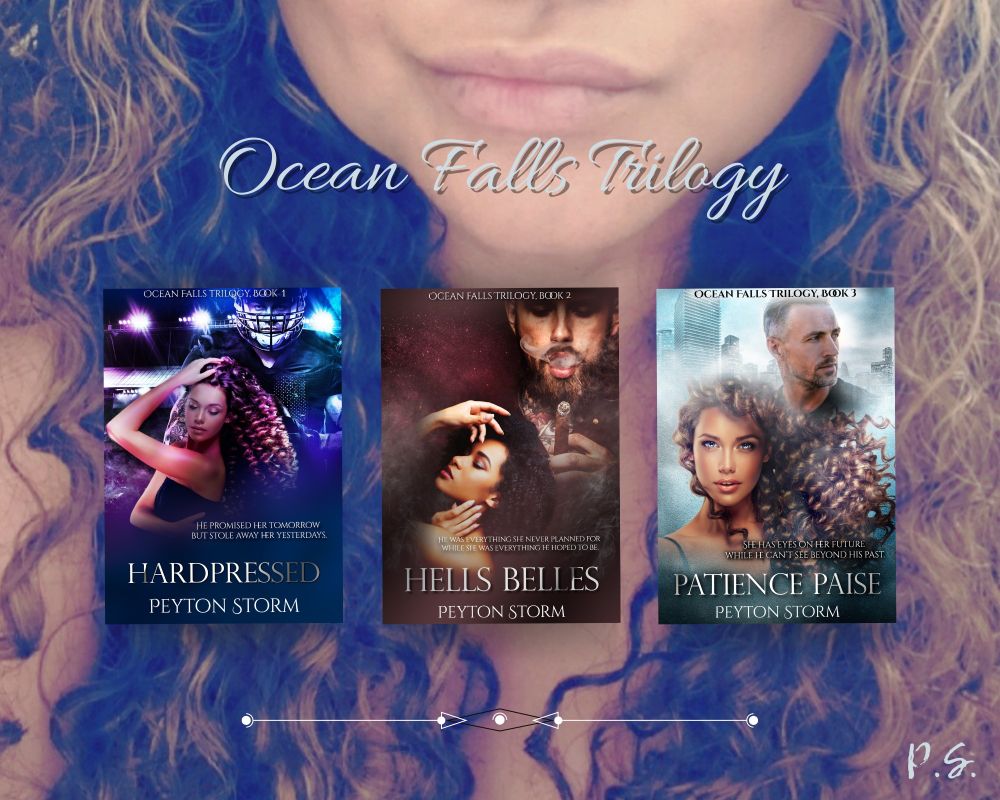 Graphic showing the Ocean Falls Trilogy book covers with the author in the background.