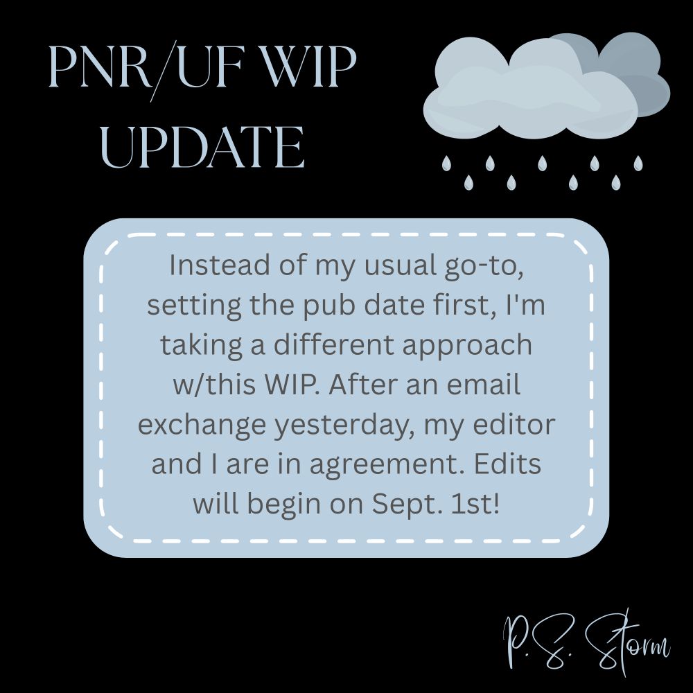 Instead of my usual go-to, setting the pub date first, Im taking a different approach w/this WIP. After an email exchange yesterday, my editor and I are in agreement. Edits will begin on Sept. 1st!