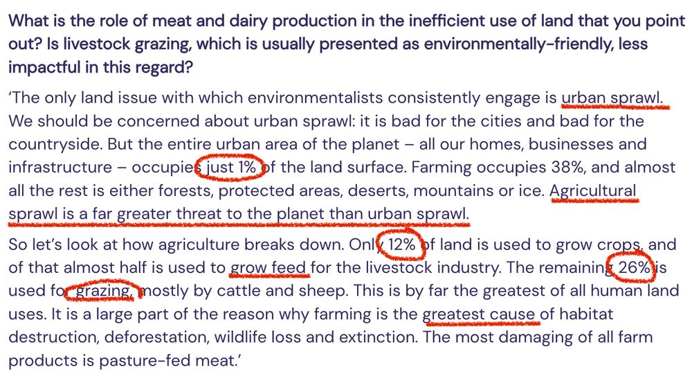 https://www.weplanet.org/post/q-a-with-george-monbiot-it-is-time-we-became-food-numerate#:~:text=Agricultural%20sprawl%20is%20a%20far%20greater%20threat%20to%20the%20planet%20than%20urban%20sprawl.