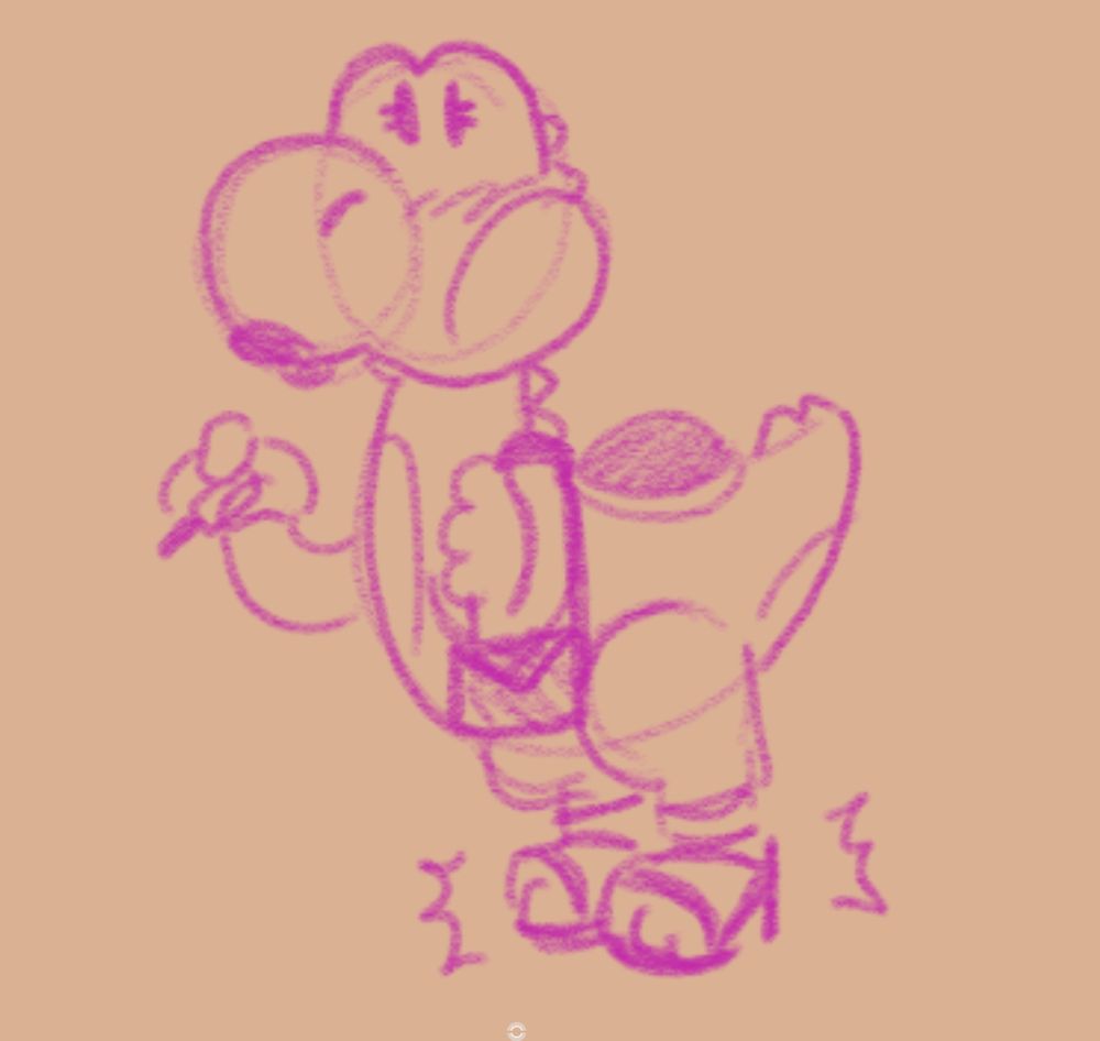 terrible image quality sketch of a yoshi with heels and a purse and lipstick 