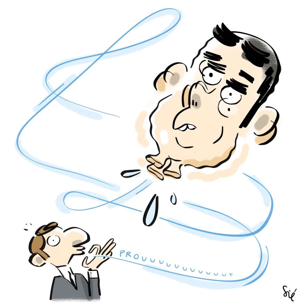 Lecornu en ballon de baudruche zigzague dans tous les sens, échappé de la main d'Emmanuel Macron qui était en train de le gonfler.