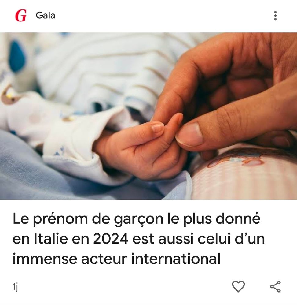 Titre d'un article "Le prénom de garçon le plus donné en Italie en 2024 est aussi celui d'un immense (CSB) acteur international " 