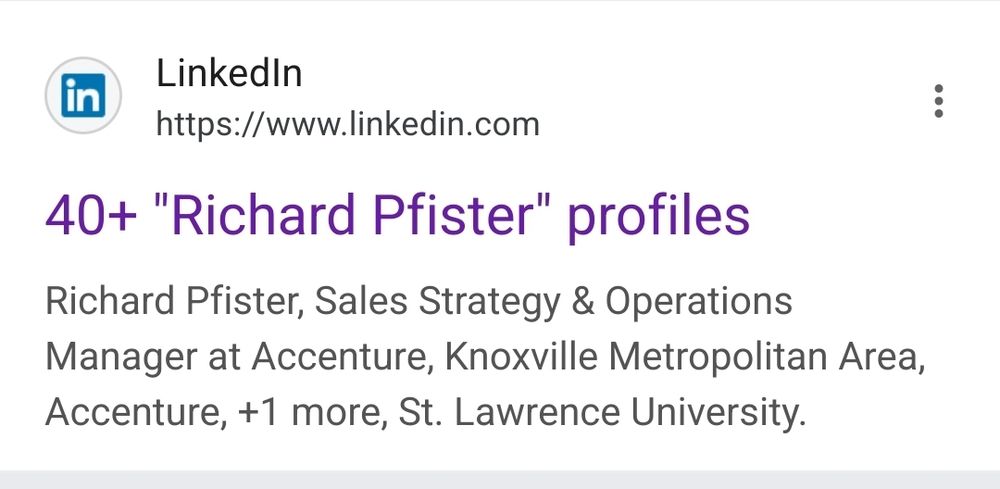 result from a web search for the website LinkedIn. it says 