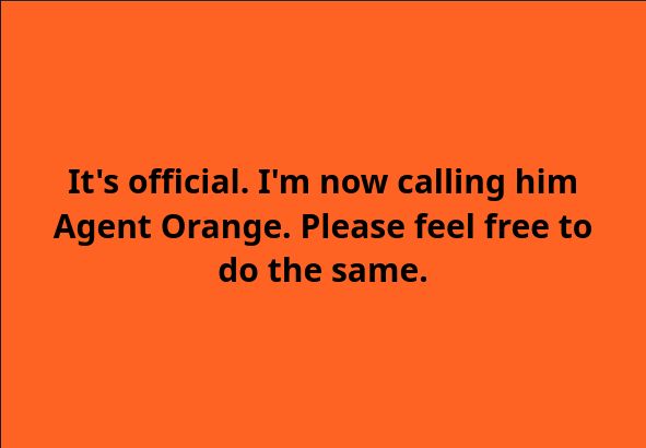 It's official. I'm calling him Agent Orange.
