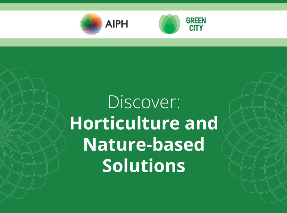 White text on green background with white heading and company logos. Text reads "discover: horticulture and nature-based solutions"