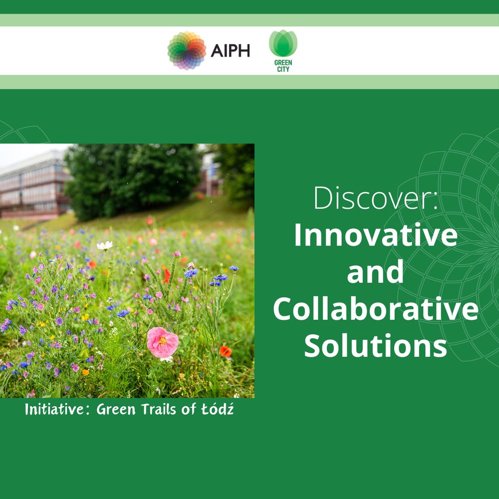 Green background with white text that reads 'discover: innovative and collaborative solutions" on the left is a photo of flowering field infront of a building, at the top is a white banner with the organisations logos.