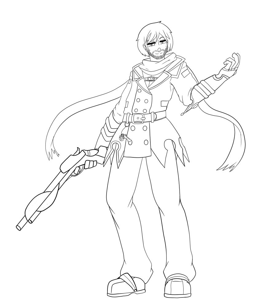 Tried to give him an older look in this one, to reflect the growth of myself with the character. The shoes and the pants remained pretty similar, and I never got tired of the odd spikes on his coat edge, but I feel that the changes to his overall silhouette were a good call. His keychain on his belt comes from FFXIV, as well as my job at the time, which was working out of a prison café. Scarf had no reason to be there, but it was a fun design note! Also tried to make the gloves a little less warlock-y.