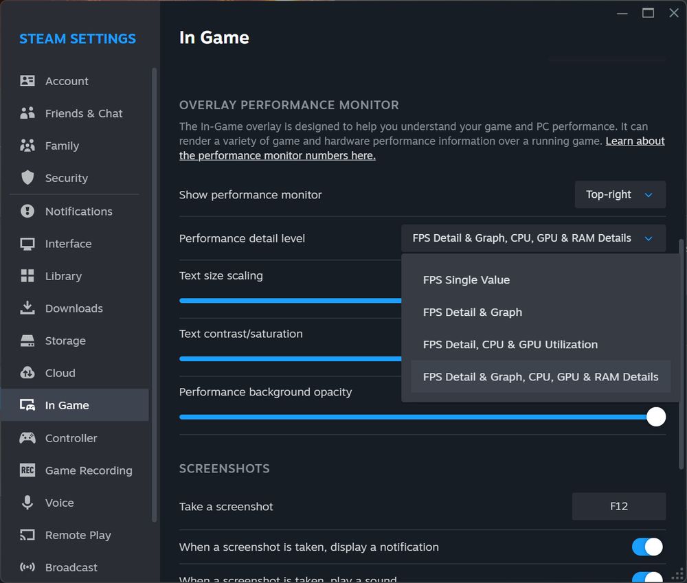Performance monitor settings