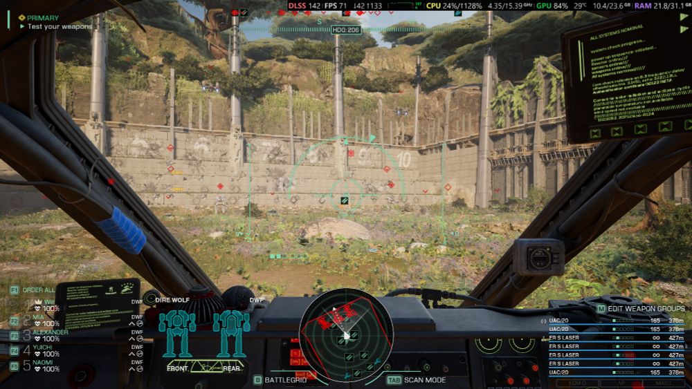 Full MW5 Clans screenshot, showing performance monitor in top right