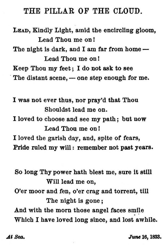 Text of the poem "Lead, Kindly Light" by St. John Henry Newman