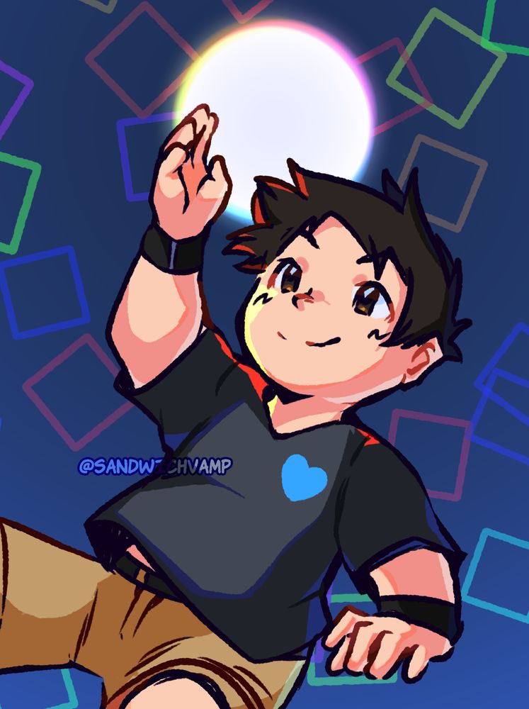 an illustration of jerod floating in a blue space.