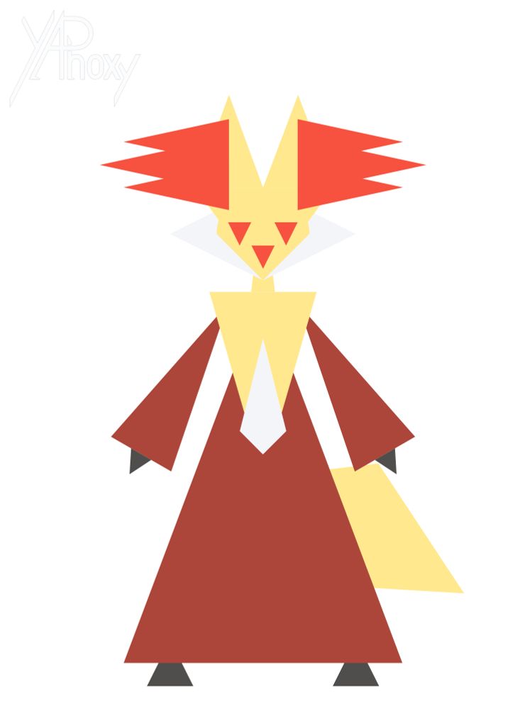 A Delphox constructed out of isosceles triangles using vectors.