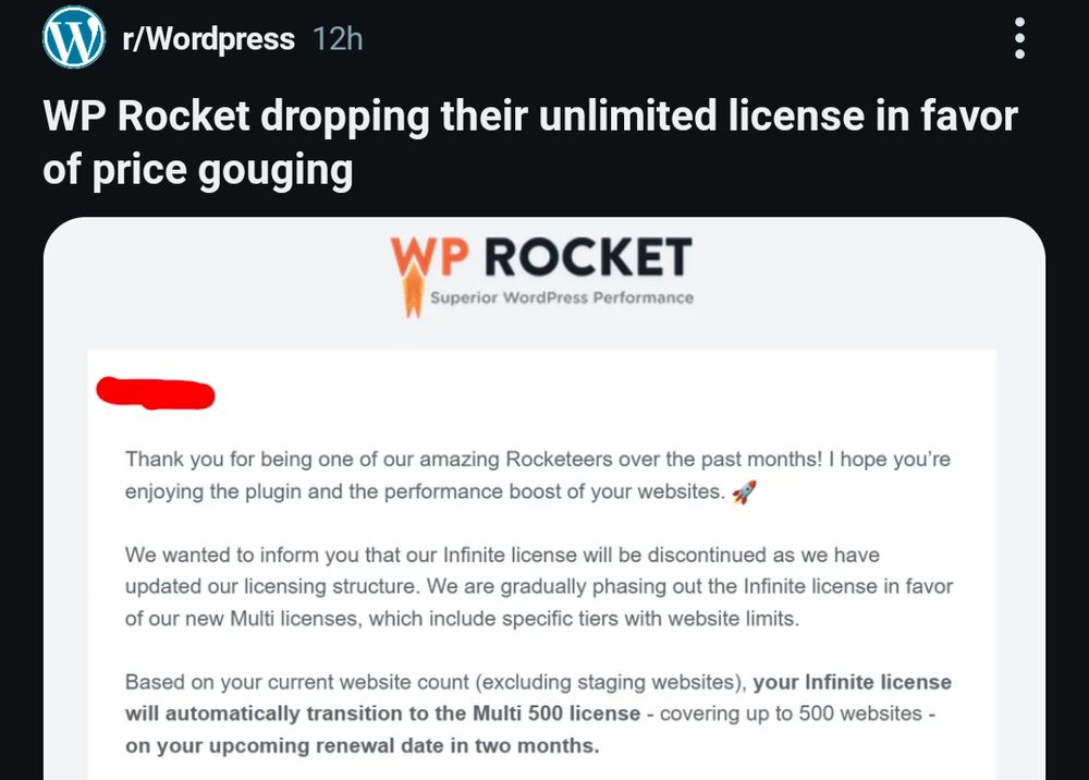 wp rocket post on r/wordpress