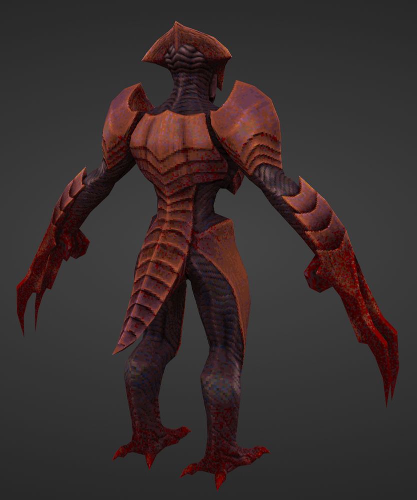 screwwnshot of a retro gameart character, back view of the red version showing a tail