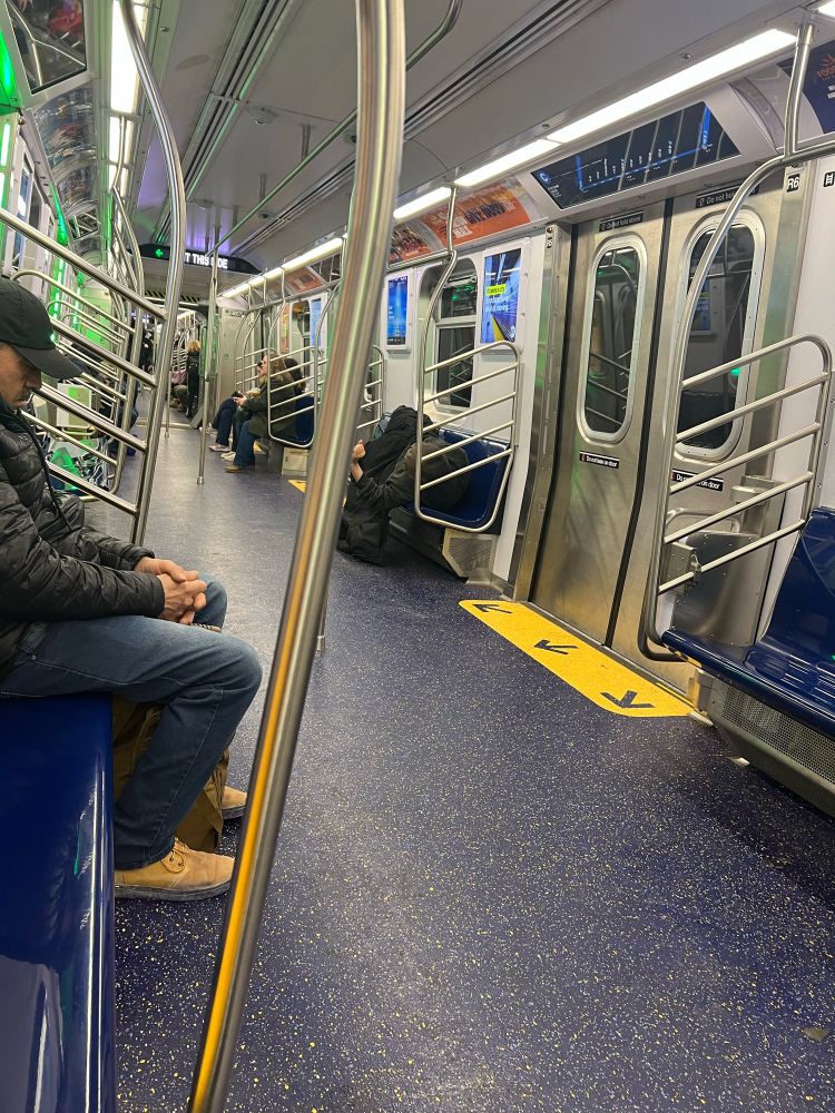 Mostly empty subway car