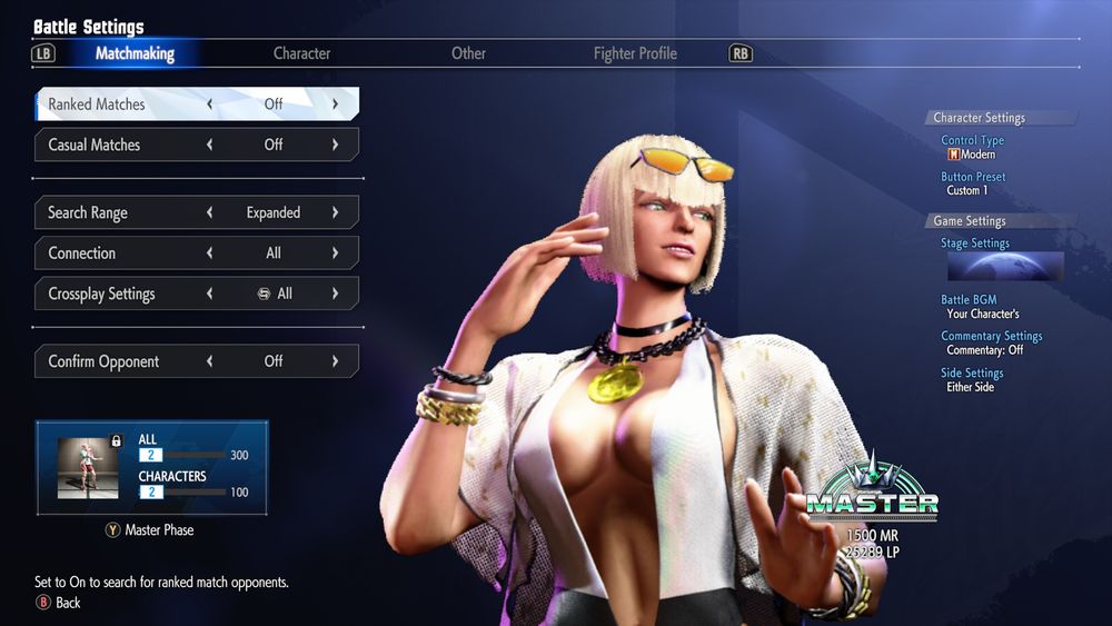 Manon on the matchmaking screen, showcasing the Master Rank badge 