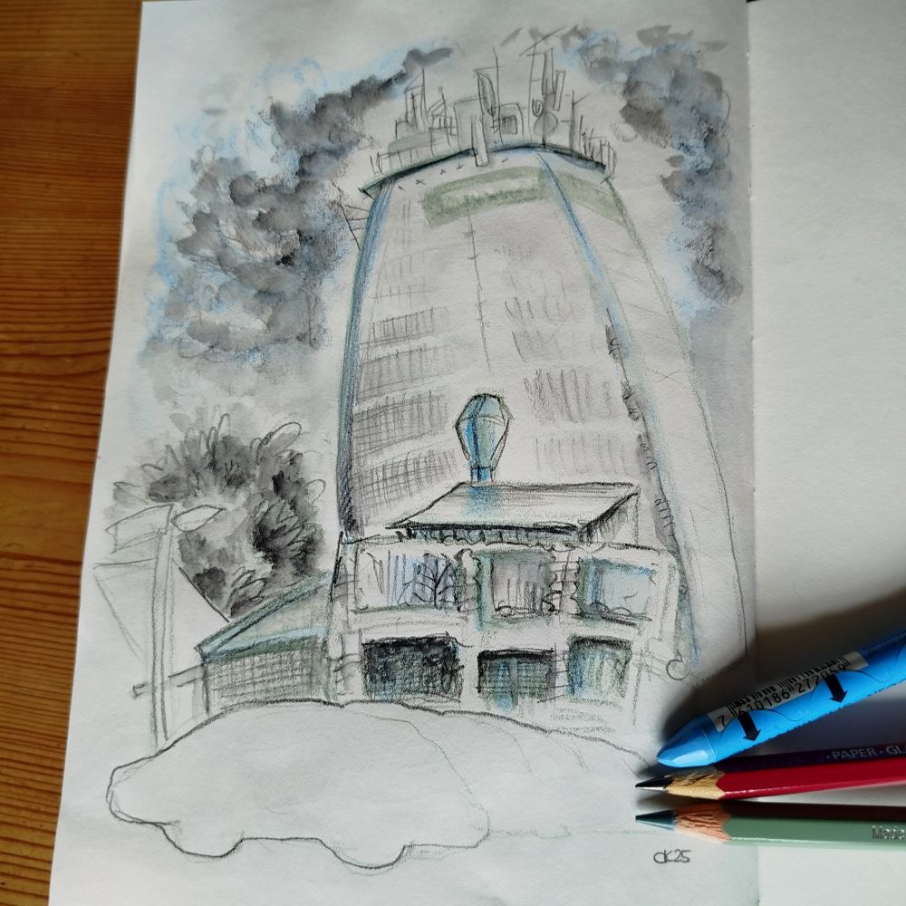 Sketchbook with the drawing materials. 
