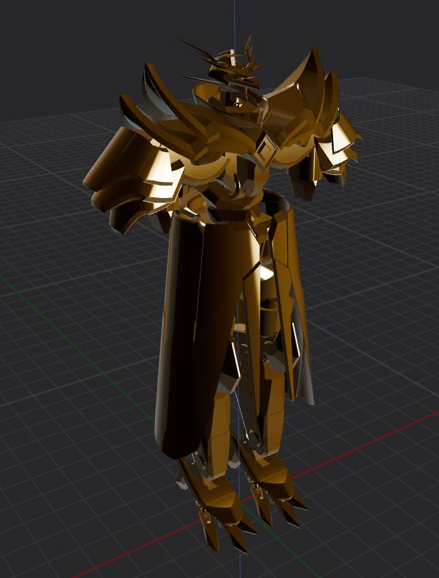 a work in progress of a gold metallic humanoid dragon in a 3d grid
