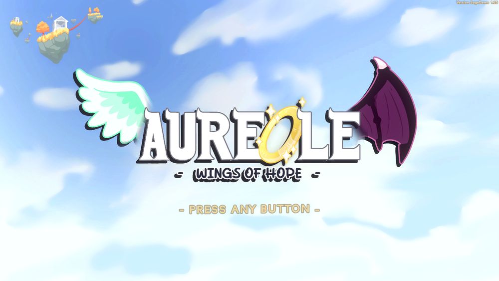 Title Screen! The logo is seen in the middle of the screen, amongst a sky-high background.