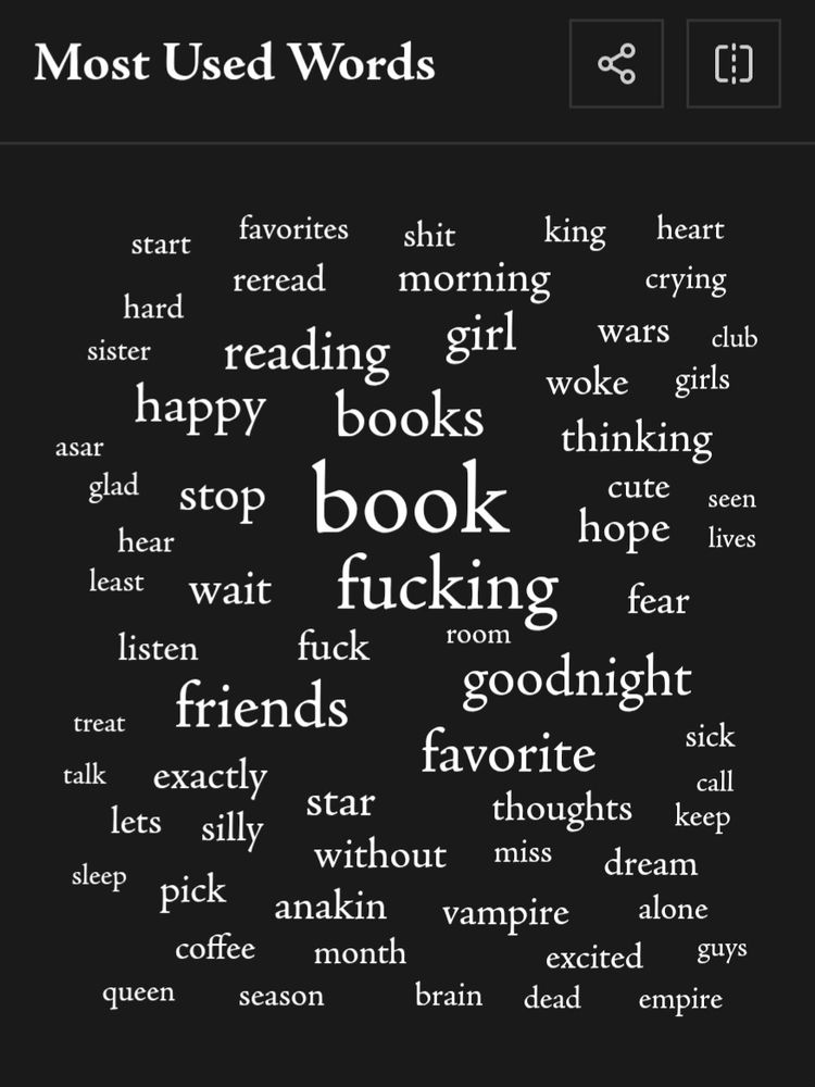 her most used words are some variation of "fuck" followed by nonstop yapping about books and star wars