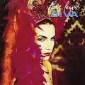 The image is an album cover featuring a stylized portrait of a person with dramatic makeup and adorned with an elaborate headpiece. The strong contrast between the bright, pale face and the deep red feathers surrounding the individual creates a distinctive focal point. The background is dark with geometric patterns in shades of maroon and yellow, adding depth and a sense of mystery. The title "Diva" in bold letters is placed towards the top right, written in light blue, while the artist’s name is above it in a script-like font in white.

Alt-text:

Album cover with a stylized portrait and the word "Diva" in blue.

Transcribed Text:

Annie Lennox
DIVA