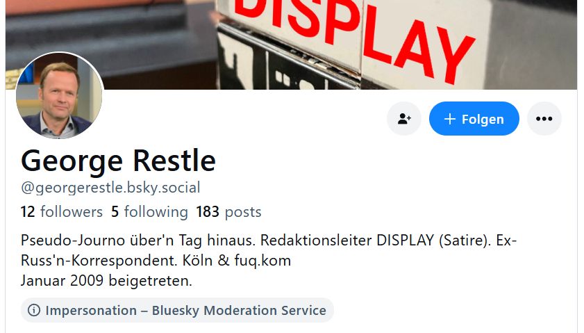 Screenshot des Profils @georgerestle.bsky.social mit Profilbild von Georg Restle