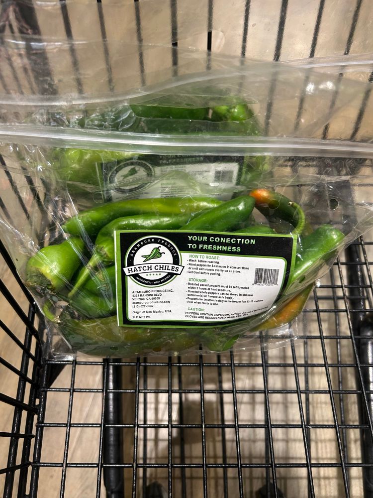 4 pounds of Hatch chiles in a cart