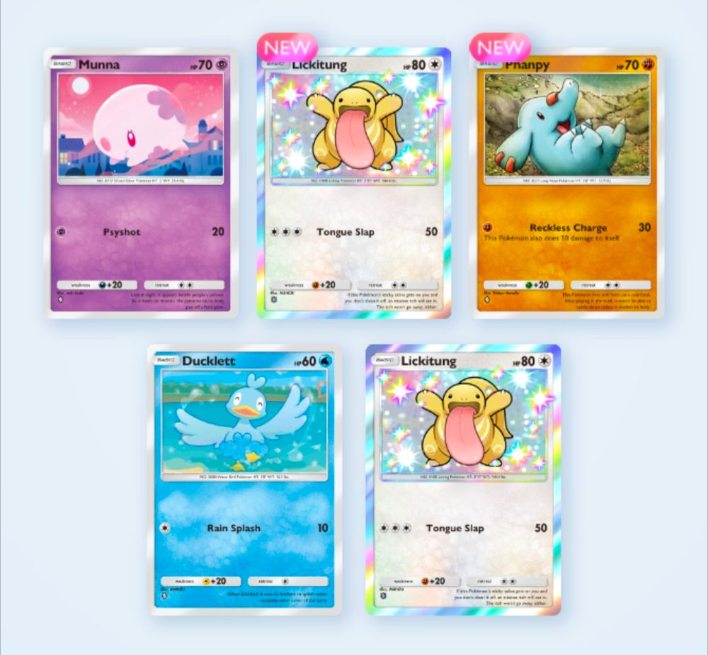 Pokemon TCG Pocket pack with three commons and two shiny Lickitung