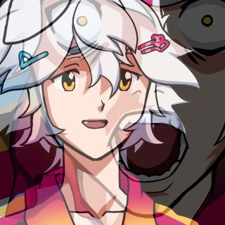 boo smiling, but theres a faded image of her screaming on top. It's based off of an Evangelion meme.