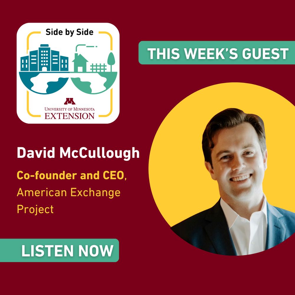 A headshot of this week's guest, David McCullough, co-founder and CEO of American Exchange Project with the Side by Side logo